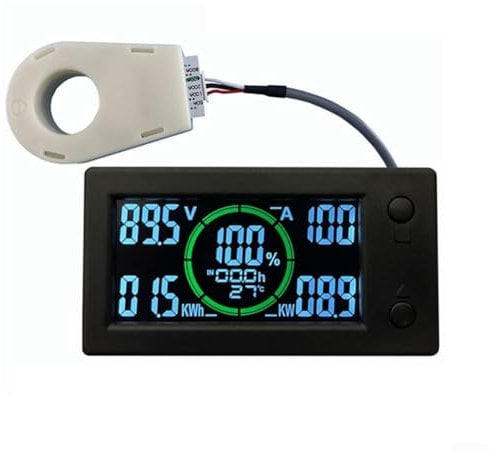 Battery Monitor Hall Coulomb Tester, Digital Voltmeter Ammeter AH Voltage Meter Battery Tester Monitor with LCD Screen Hall Sensor(100A without BT)
