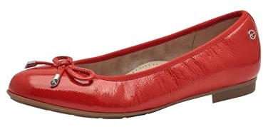 Tamaris Women's Comfort Damen Ballerinas aus Leder mit Schleife Ballet Flat, Red Patent, 5 UK