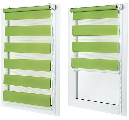 Doppelrollo ohne Bohren – Sichtschutz und Sonnenschutz, Klemmfix – Limette, 100 cm breit (Stoffbreite) x 120 cm hoch (Fensterhöhe) – Duo Rollo für Fenster/Tür, lichtdurchlässig/verdunkelnd