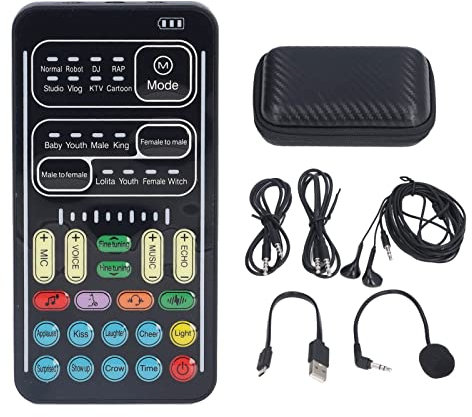 Ensemble de Changeur de Voix I9, Changeur de Voix de Microphone Portable, avec 8 Sons et Effets Sonores Différents, Lumières LED, Plug and Play, pour Téléphone Portable et PC