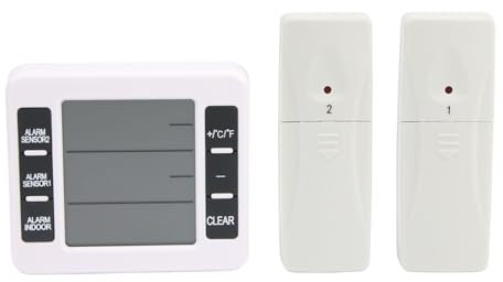 MZZYG Thermohygromètre Thermomètre D'alarme De Congélateur Numérique sans Fil Réfrigérateur Maison Intérieur Extérieur Capteurs Thermomètre Horloge Gris Alimenté par Batterie(B)