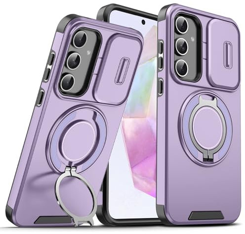 BAFUGU Funda para Samsung Galaxy A16 5G protección de la Cubierta de la cámara Deslizante Soporte de Anillo de 360 Grados Funda de teléfono a Prueba de caídas Cover para Samsung Galaxy A16-Morado
