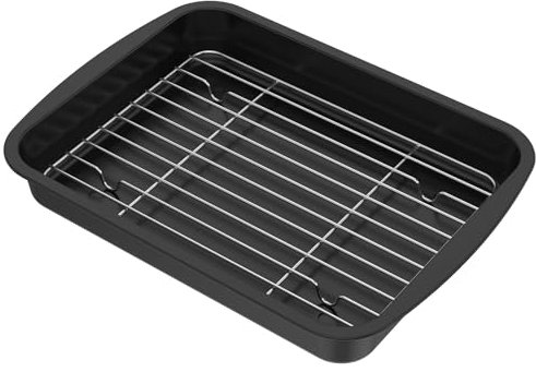 Ofenform mit Rost Edelstahl 32,5x24x4,5cm Schwedenschale Rechteckig Bräter mit Rost Viereckpfanne für Grill BBQ