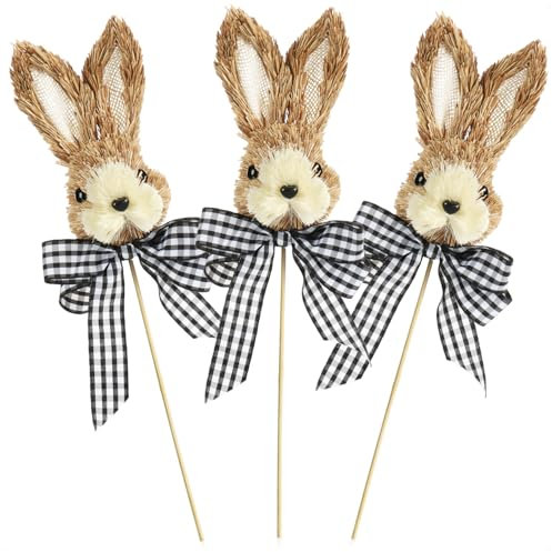 com-four® 3x Blumenstecker im Hasen-Design - Osterhasen-Dekostecker - niedliche Hasenköpfe mit Schleife - Steckdeko für Blumentopf und Beet - Häschen-Pflanzstab - Osterdekoration