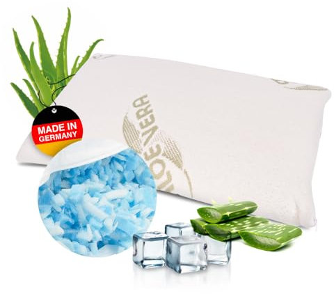MaxxGoods orthopädisches Nackenstützkissen aus 600g Gel-Schaum-Sticks & Aloe Vera Bezug - Kühlkissen mit kühlendem Soft Schaum - kühlendes Kopfkissen - ideales Kissen für Babys & Kinder (50x30x5cm)