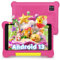 Hyjoy 7 Inch Android 13 Tablet for Kids with Parental Control APP, 5GB+32GB+128GB Expand, 0.3MP+2MP, 2500mAh, Wi-Fi 6, Bluetooth5.0, Type-C, Kids Tablet with Shockproof Case(Pink)