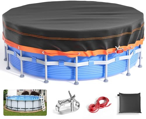 15Ft Round Pool Cover - Solar Covers for Above Ground Pools, Oxford Fabric Pool Covers for Above Ground Pools with Winch and Cable, Waterproof and Dustproof Swimming Pool Cover