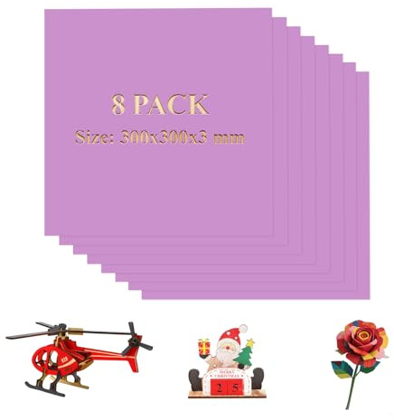 Uadme Colored Plywood Sheets, 3mm Basswood Board, 8 Pack Cut to Size 30×30 cm, Laser Ply Material, for Model Making, DIY Crafts, Laser Engraving, Wood Burning (Pink)