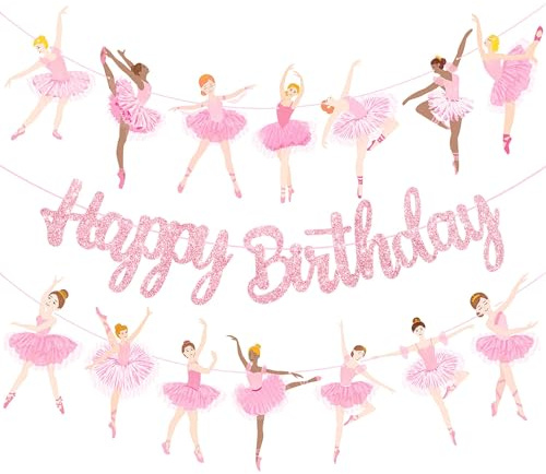 3 Stück Happy Birthday Girlande Mädchen,Geburtstagsgirlande Ballerina,Wimpelkette Geburtstag mit Ballett Deko,Ballerina Geburtstag Deko,Tutu Tanzparty Banner,Tutu-Tanzpartyzubehör für Mädchen (Rosa)
