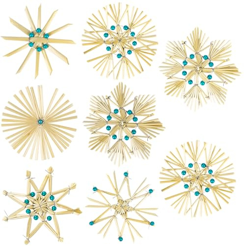 18 Stück Christbaumschmuck Strohsterne mit Perlen Anhänger,Strohsterne Klein Ø10 cm Blau Weihnachtsbaumschmuck Stroh Sterne Weihnachtsbaum Christbaumschmuck Natürlicher Anhänger Weihnachten