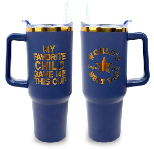Best Dad Ever Cup Laser Engraved 40 oz Tumbler with Handle and Straw Lid Leak Proof - Birthday Fathers Day Christmas Gifts for Dad from Daughter Son Insulated Tumblers Travel Coffee Mug