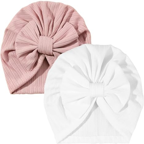 IGXX Baby-Turbanmütze mit Schleife, weich und elastisch, Stirnband-Optik, für Neugeborene Mädchen 0–3 Monate