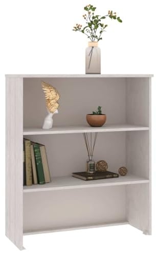 RMIHSJG HAMAR Highboard-Oberteil Weiß 85x35x100 cm aus Massivholz Kiefer mit 2 Böden, robuster Rahmen, viel Stauraum, Aufsatz für Sideboard, rustikale Optik, Wandhalterung inklusive,