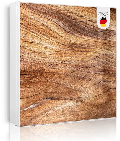 banjado Großer Schlüsselkasten Metall - Schlüsselbox 30x30cm beschreibbarer mit 32 Haken - Schlüsselkasten modern für Schlüsselaufbewahrung - Korpus Weiß Scharnier Links - Motiv Holz Struktur Fließend