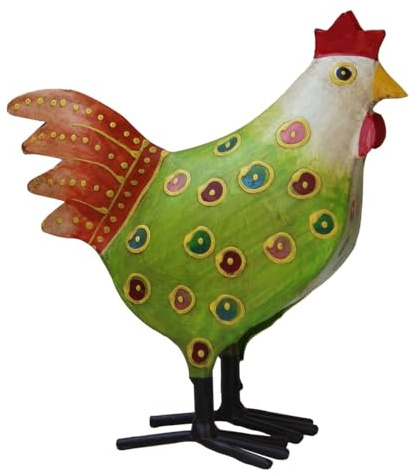ETC dekoratives frühlingshaftes Deko Huhn Metall bemalt mit bunten Punkten Shabby Optik in rosa hellgrün und gelb (hellgrün)