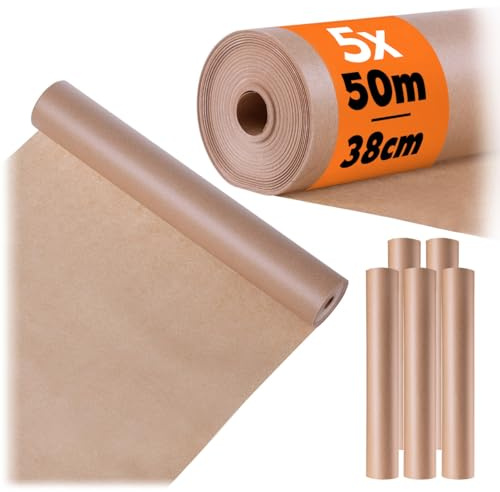 KADAX 5 x Backpapier auf Rolle, 38 cm x 50 m, Pergamentpapier mit beidseitiger Silikonbeschichtung, antihaft & hitzebeständig, Papier zum Backen, Backzubehör