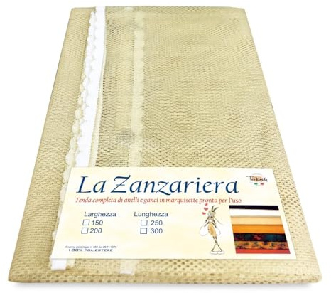 Tex family Tenda Zanzariera da Esterno Balcone Giardino | Rete Anti Insetti con Frangia e Occhielli | Poliestere Resistente | Ideale per Porta e Finestra | Cm. 150x250 | Beige