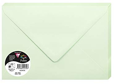 Clairefontaine 5472C - Packung mit 20 Umschläge Pollen in Format C5, 162 x 229 mm, 120g, ideal für Einladungen und Korrespondenz, Grün, 1 Pack