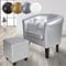 MIADOMODO 𝗠𝗜𝗔𝗗𝗢𝗠𝗢𝗗𝗢® Chesterfield Sessel mit Hocker - aus Holz und Kunstleder, Kupfernieten, Farbwahl - Loungesessel inkl. Sitzhocker, Clubsessel, Armsessel, Cocktailsessel (Silber)