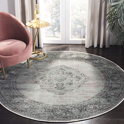 SAFAVIEH Traditionell Teppich für Wohnzimmer, Esszimmer, Schlafzimmer - Vintage Collection, Kurzer Flor, Hellblau, 183 X 183 cm