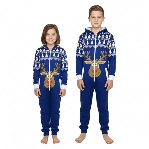 A2Z 4 Kids Girls Boys Reindeer Fleece Onesie Christmas Jumpsuit Novelty Set | Soft Novelty All In One Winter Sleepwear Costume Outfits Ages 5 to 13 Years