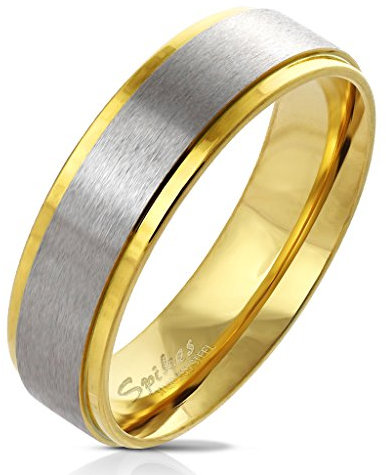 Bungsa 57 (18.1) Verlobungsringe Paarringe zweifarbig gold mit silber gebürstetem Mittelring aus 316L Edelstahl