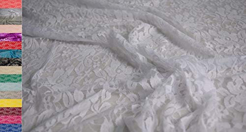 StoffBook BI-Stretch Spandex Spitze Blumenmuster Stoff Stoffe METERWARE, C969 (Weiß)