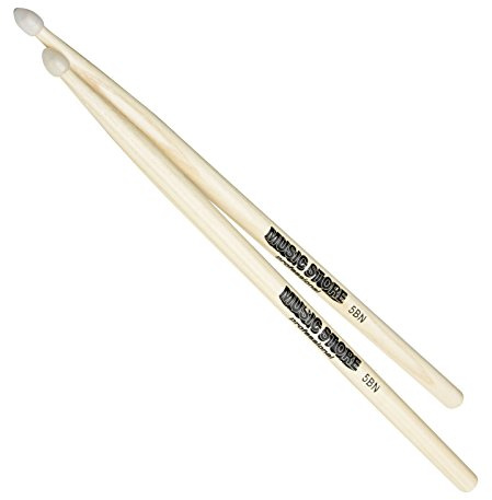 MUSIC STORE 5BN Hickory Drumsticks, Nylon Tip, Hochwertige 5B Holzstöcke, 419mm Länge, 15mm Durchmesser, Ideal für Professionelles Trommeln, Langlebig, 30 Tage Geld-zurück-Garantie