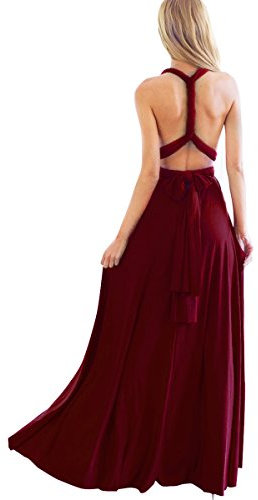 Femme Robe Longue de Cérémonie Chic Multi-Style Sexy Taille Haute Sans Manche d'Été Bandage de Soirée Cocktail Demoiselle d'Honneur Mariage Fête Anniversaire Bordeaux S