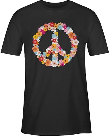 T-Shirt Herren - Sprüche Statement - Peace Flower Power Hippie Peace Zeichen I Friedenszeichen I 90er I 70er - 3XL - Schwarz - Shirt 90 Party Shirts mit Aufschrift 90s Tshirt Oberteil Statements