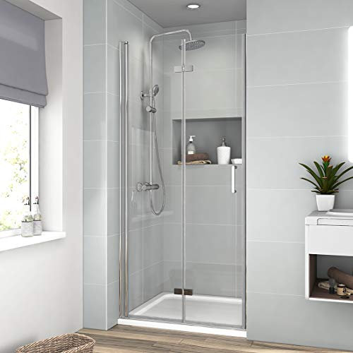 EMKE Klappbar Duschtür 100 cm Falttür Nische Rahmenlos Duschkabine Duschwand NANO Beschichtung Echtglas ESG Sicherheitsglas Duschtür 100 x 195 cm