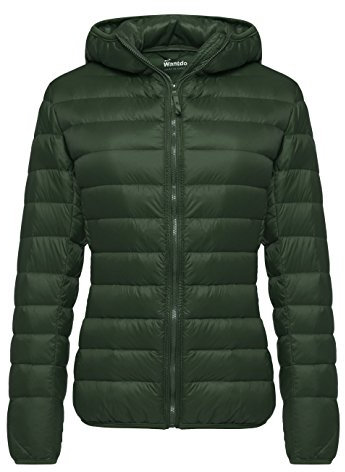 Wantdo Femme Veste en Duvet Manteau Matelassé à Capuche Léger Compressible Veste Coupe-Vent Isolée de Montagne à Capuche Mince Veste d'Extérieur Courte,Vert Foncé,XL
