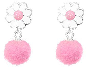 Monkimau Mädchen Ohrringe Blume Ohrstecker aus 925 Sterling Silver echt Silber mit Bommel