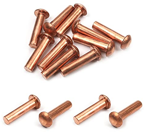 MroMax Lot de 10 rivets M6 à tête ronde en cuivre massif de 0,6 cm de diamètre x 2,5 cm de longueur pour applications électriques, finition cuivre, ton cuivre
