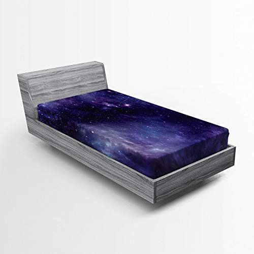 ABAKUHAUS Aubergine Spannbetttuch, Himmel, Weltall, Sterne Gloomy, Soft Dekorativer Stoff Bettwäsche Rund-um Elastischer Gummizug, 90 x 200 cm, Dunkel Violett und Schwarz