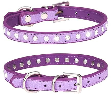 haoyueer Hundehalsband aus Veloursleder, glitzernd, elegant, 1 Reihe, glitzernd, Strasssteine, Größe M, Violett