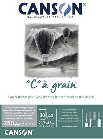 CANSON C à grain Block, DIN A3, 30 Blatt, 250 g/m², Grau-meliert, leicht gekörnt