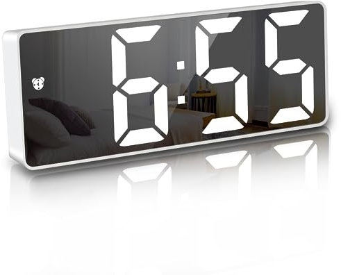 JQGO Wecker Digital, LED Digitaler Wecker Spiegel Tischuhr USB-Kabel Schlanker Wecker, 12/24 Stunden, Snooze, Sprachsteuerung, Temperatur Anzeige, Helligkeit Regelbar, Schlafzimmer, für Kinder