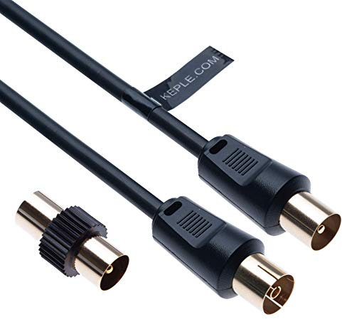 Cavo Coassiale TV Trasmissione Di Segnali Coaxial Antenna Cable HD Televisori Ricevitori Video Audio TV VCR DVD Satellatari Digitale, MASCHIO A FEMMINA con Adattatore Maschio Connettor 2m (Nero)