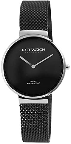 Just Watch Exclusive Scarlet Damen-Uhr Edelstahl Meshband Analog Quarz JW10154 (schwarz silberfarbig)