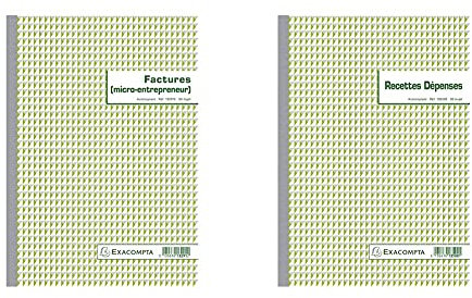 Exacompta 13291E Manifold Factures Micro entreprise 21 x 29,7 cm 50 feuillets Dupli autocopiants. & Réf. 13500E - 1 Manifold Recettes dépenses 29,7x21cm 50 feuillets dupli autocopiants