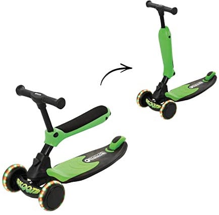 hauck 2in1 Kinder Rutscher & Scooter Skootie für Kinder 1-5 Jahren mit LED Lichter (keine Batterien nötig), Fußbremse, Leicht Umbaubar von Rutschfahrzeug zu Roller (Neon Green)