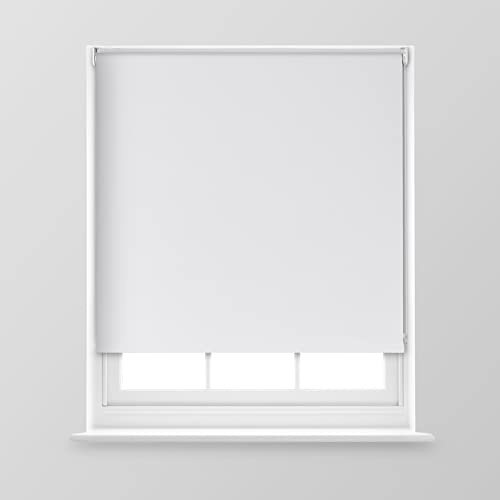 Trimmable Blackout Roller Blind - 5FT - WHITE - 150cm(W) x 170cm(L) | Polyester Thermal Blackout Roller Blind with Trim-To-Size Fit, Blocks Light, Retains Warmth, Ideal for Bedrooms & Lounges