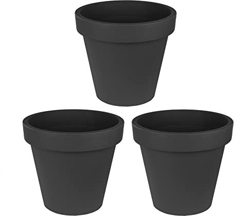 BigDean 3X XL Blumentopf Ø 50 cm aus Kunststoff - Anthrazit - Pflanztopf Containertopf Übertopf Pflanzkübel rund - Drainage-Möglichkeit