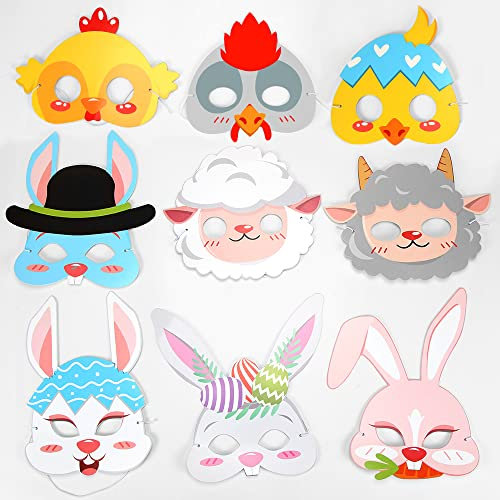 Ostern Tiere Masken Set, 9 Stück Art Ostern Masken für Kinder, Halbmasken Kinder mit Elastischen, Ostern Kinder Cosplay Masken, Augenmaske für Kinder Ostern Party Geschenk Geburtstag Spiel
