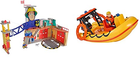 Simba 109251059 - Feuerwehrmann Sam MegaFeuerwehrstation XXL, ab 3 Jahren & 109251047 - Feuerwehrmann Sam Neptune Boot, mit Penny Figur im Tauchoutfit, mit Geheimfach und Seilwinde, 20cm, ab 3 Jahren