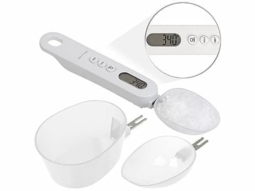 Rosenstein & Söhne Löffelwaage: Digitale Löffel-Waage, LCD-Display, bis 500 g, 3 Aufsätze, 25/50/150ml (Wiegelöffel, Reisewaagen, Küchenhelfer)