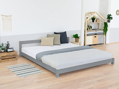 Benlemi Holzbett Doppelbett im skandinavischen Stil COMFY 160x200 cm Grau Massivholzbett mit Lattenrost/100% Natürliche Lacke