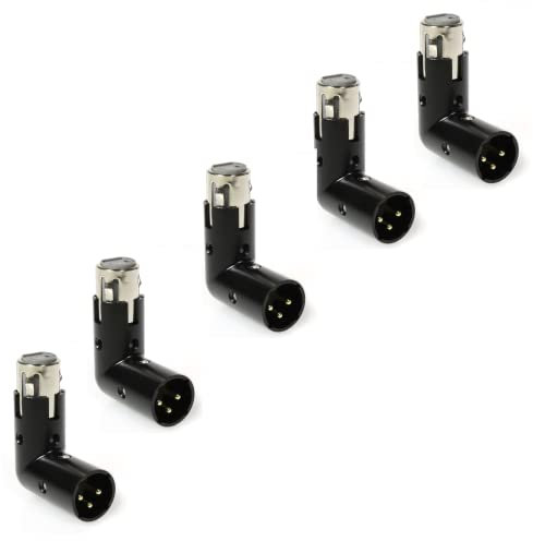 LyxPro XLR Angle Adapter Dual Male and Female can be positioned to 4 different angles Right Left and 90 degree great for mixers That interfere with other applications - 5 Pack