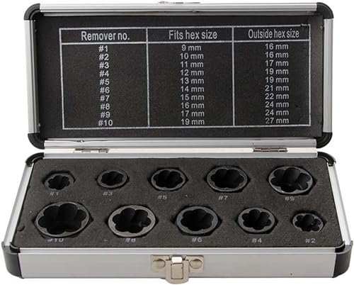 LSLANSOON Lot de 10 extracteurs de boulons à douille courte, 9–19 mm, avec étui de transport en aluminium